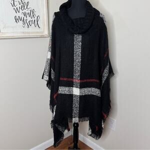 Allie & Rob Plaid Cape Poncho Cowl Neck Acrylic Size S/M